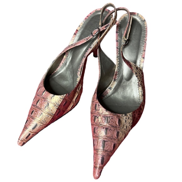 Mikala Camelia Brazil Pointed Toe Textured Leather Wedges Heels Neutral - Picture 3 of 5